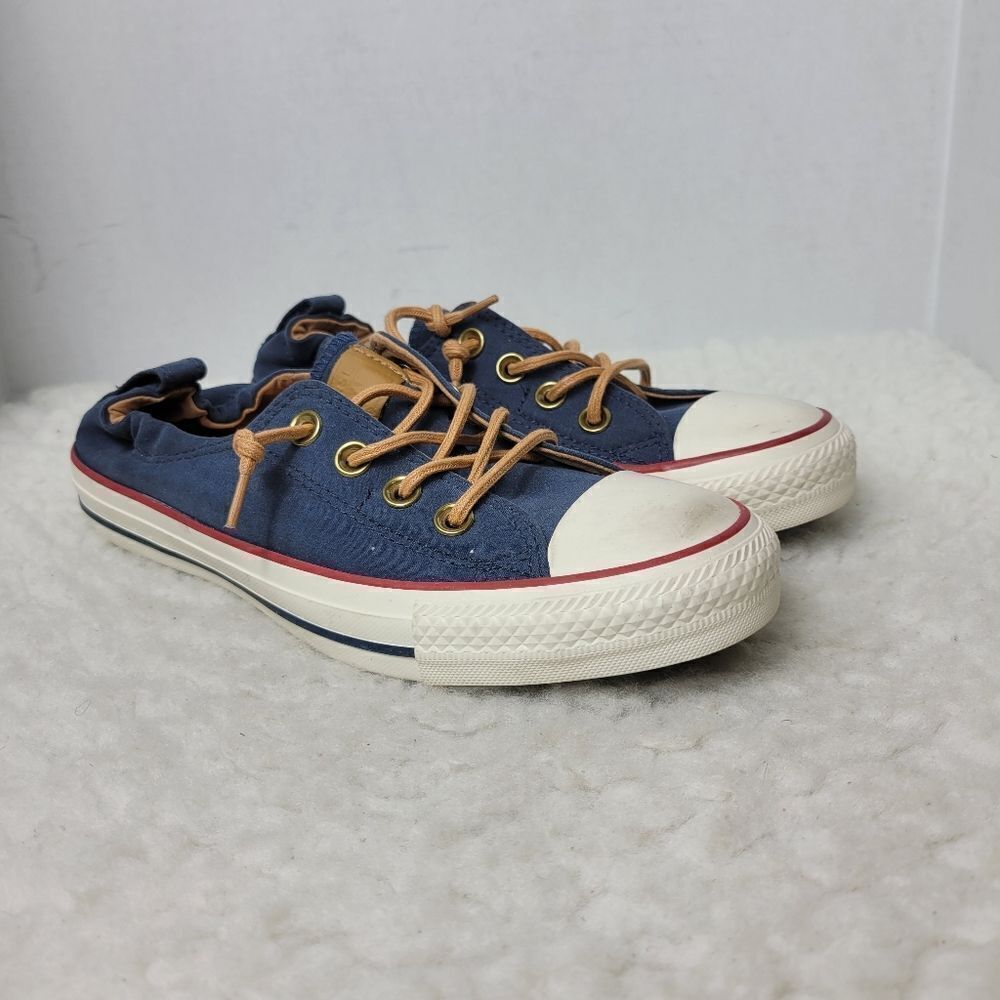 Converse Shoreline Women's Size 7 Shoes Navy Blue Leather Laces Slip On Sneakers